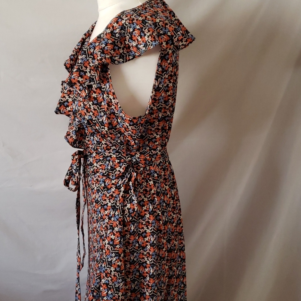 Max Studio Patterned Ruffle Wrap Midi Dress - Picture 7 of 12